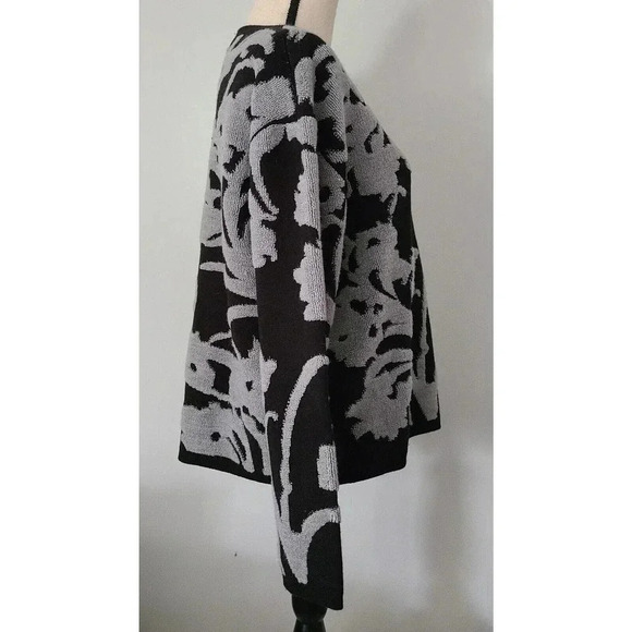 WOMAN'S MAGASCHONI FLORAL WOOL BLEND SWEATER BLACK/GRAY LOOSE FIT SIZE LARGE - Picture 5 of 7